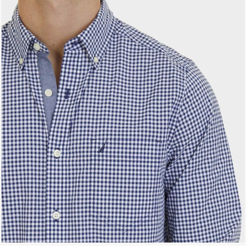 Nautica Men's Navy and White Gingham Shirt